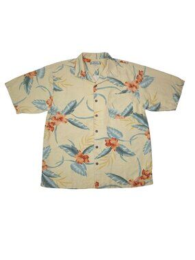 Tommy Bahama Mens Large 100% Silk Hawaiian Shirt With Tropical Floral Print
